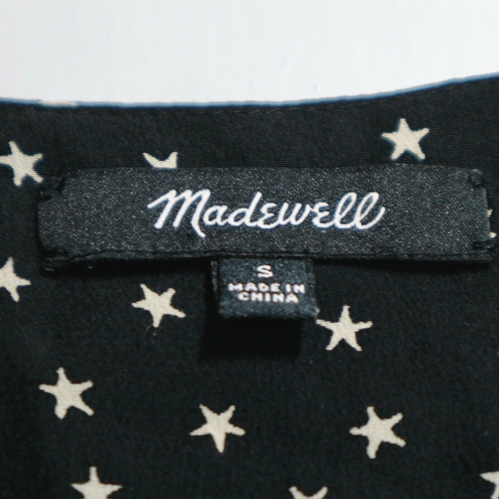 Madewell Size S Silk Star Scatter Tie Sleeve Blouse Black White - Picture 9 of 11